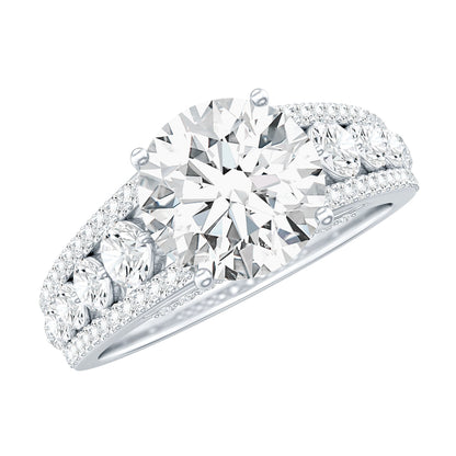Round Brilliant Cut Moissanite Side Stone Engagement Ring