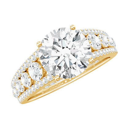 Round Brilliant Cut Moissanite Side Stone Engagement Ring