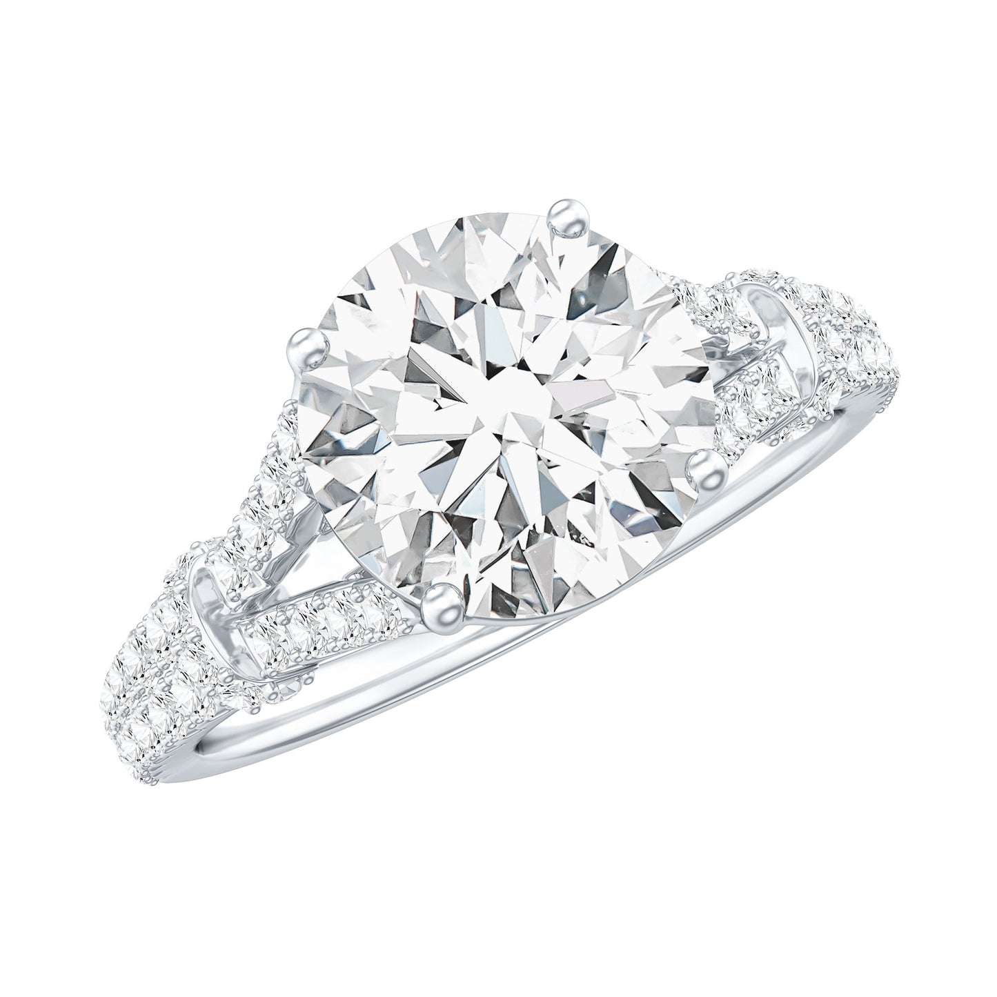 Round Shape Moissanite Solitaire Engagement Ring in Split Shank
