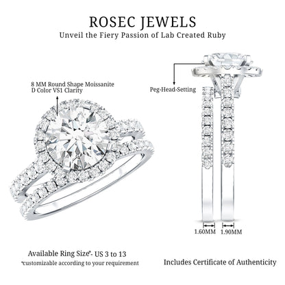 2 Carat Moissanite Classic Halo Wedding Ring Set