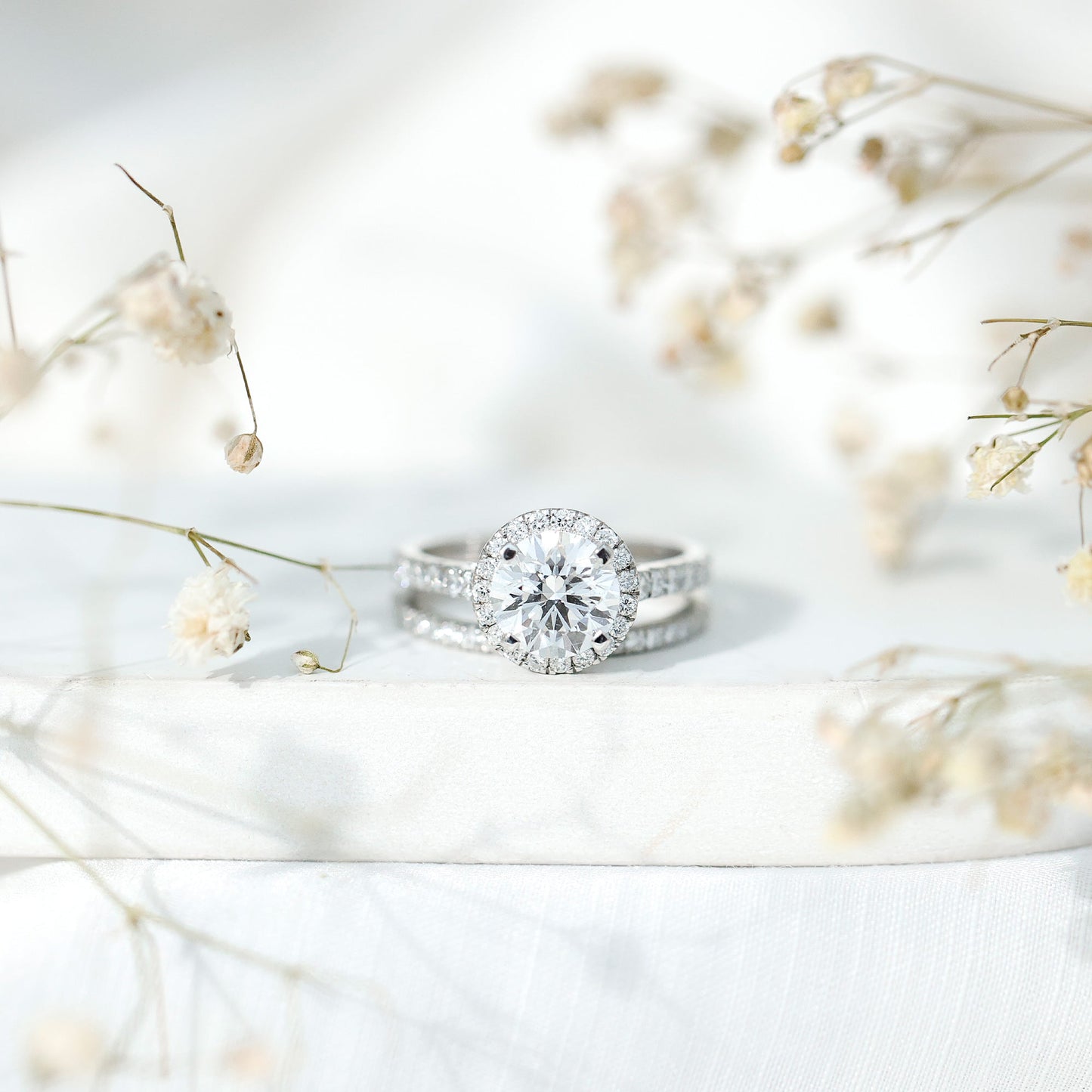 2 Carat Moissanite Classic Halo Wedding Ring Set