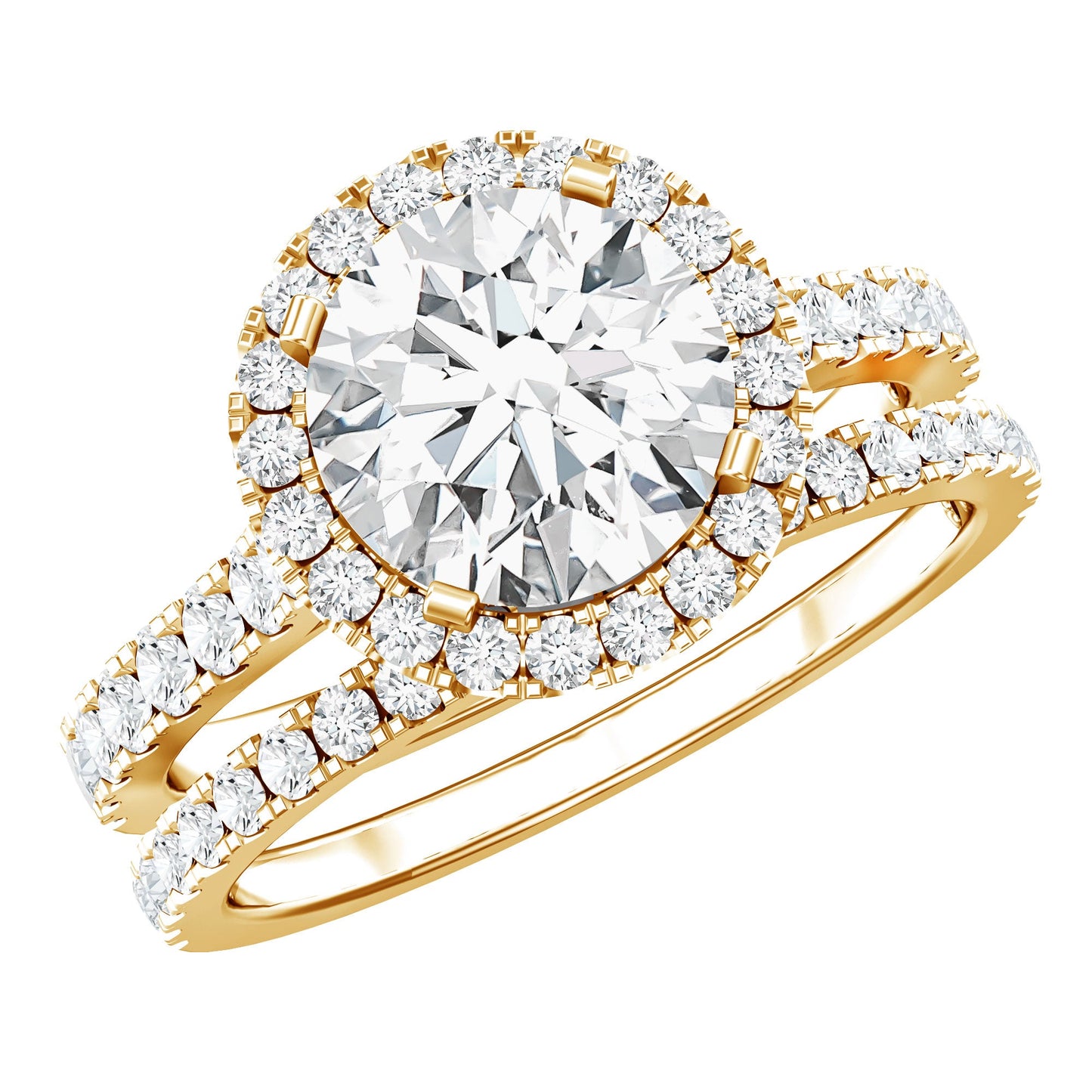 2 Carat Moissanite Classic Halo Wedding Ring Set
