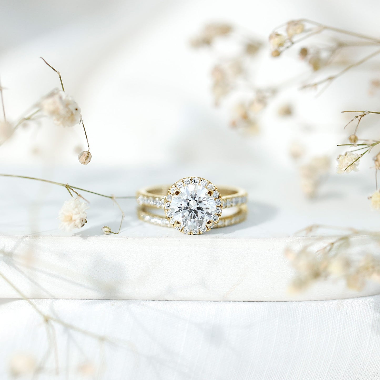 2 Carat Moissanite Classic Halo Wedding Ring Set