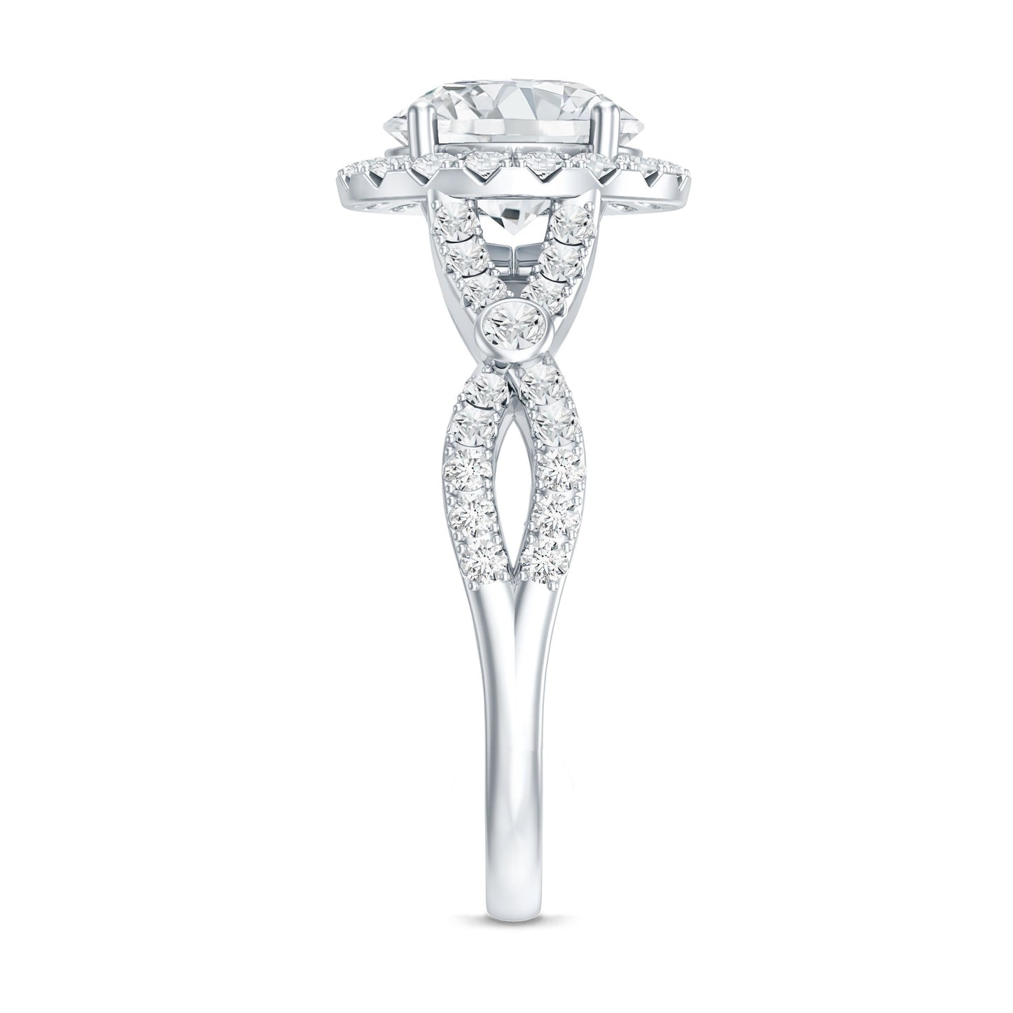 Certified 2 CT Moissanite Criss Cross Engagement Ring with Halo