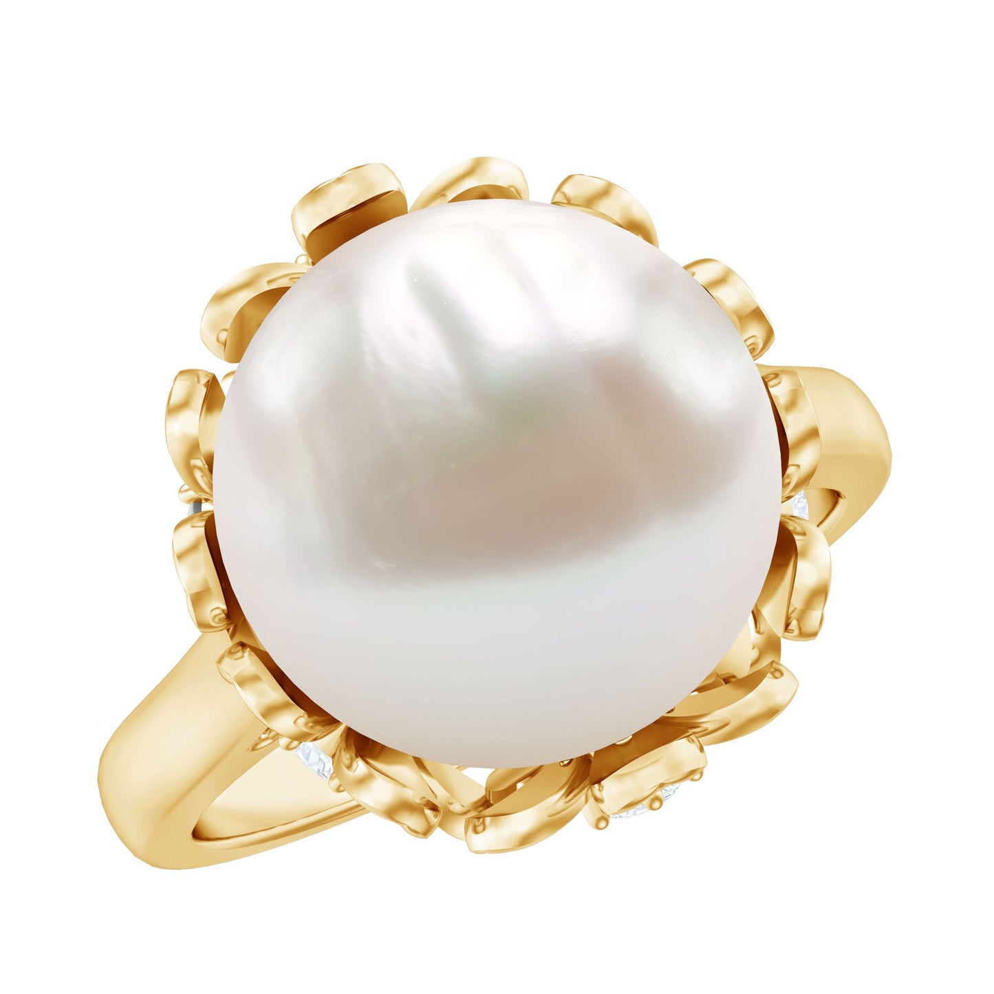11 Carat Freshwater Pearl Flower Engagement Ring with Diamond