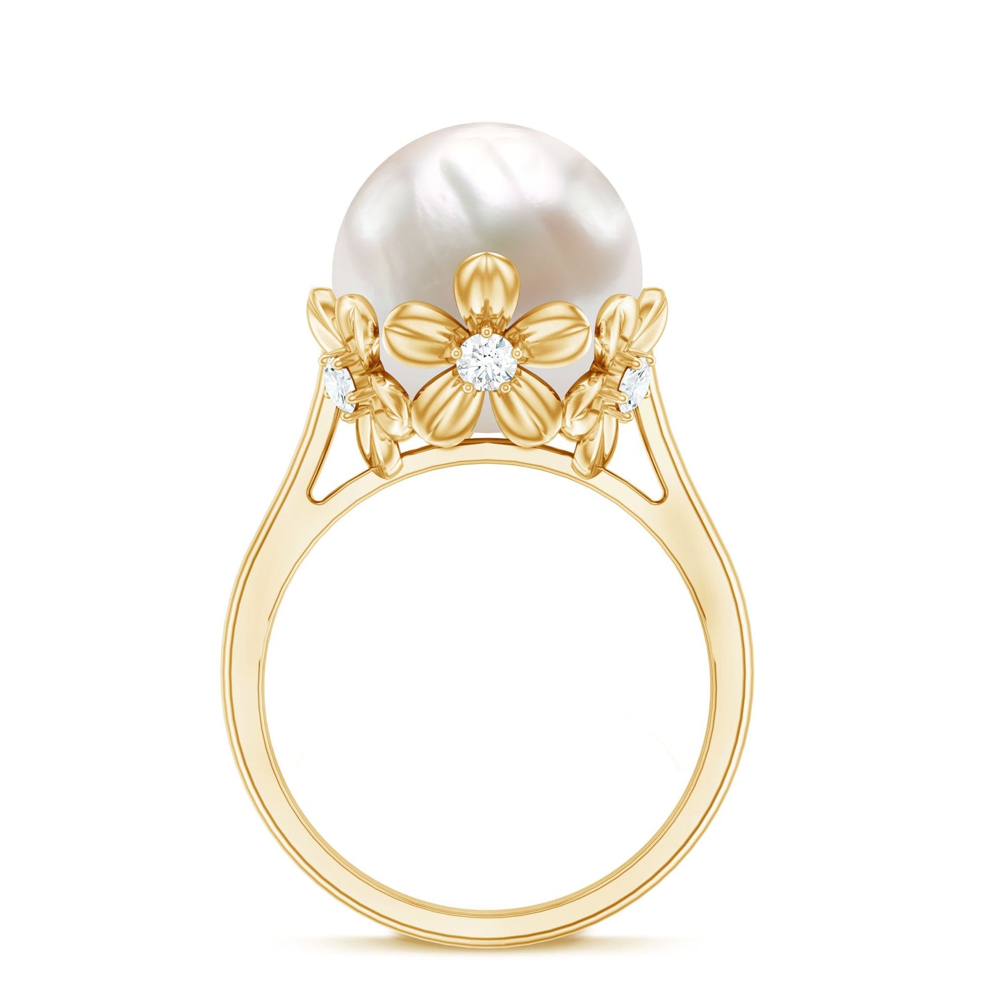 11 Carat Freshwater Pearl Flower Engagement Ring with Diamond