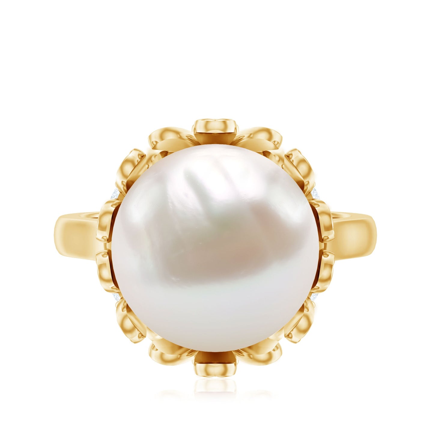 11 Carat Freshwater Pearl Flower Engagement Ring with Diamond