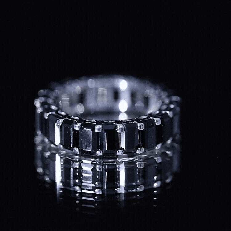 Emerald Cut Black Spinel Eternity Band
