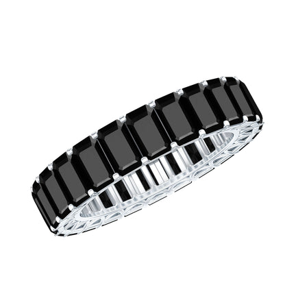 Emerald Cut Black Spinel Eternity Band