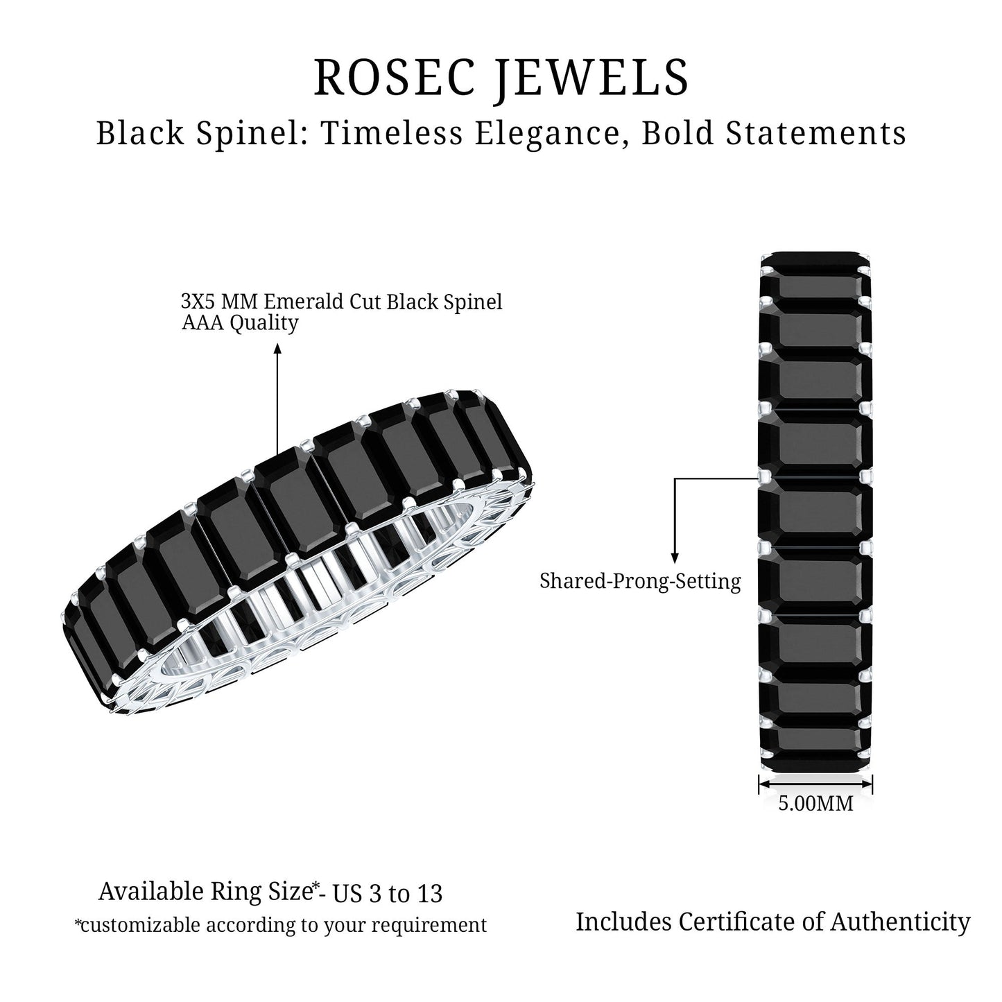 Emerald Cut Black Spinel Eternity Band