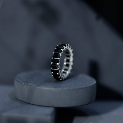 Emerald Cut Black Spinel Eternity Band