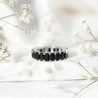 Emerald Cut Black Spinel Eternity Band