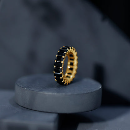 Emerald Cut Black Spinel Eternity Band