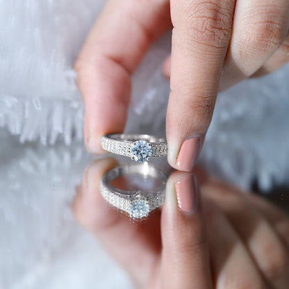 Round Moissanite Engagement Ring with Side Stones