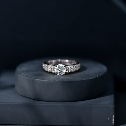 Round Moissanite Engagement Ring with Side Stones
