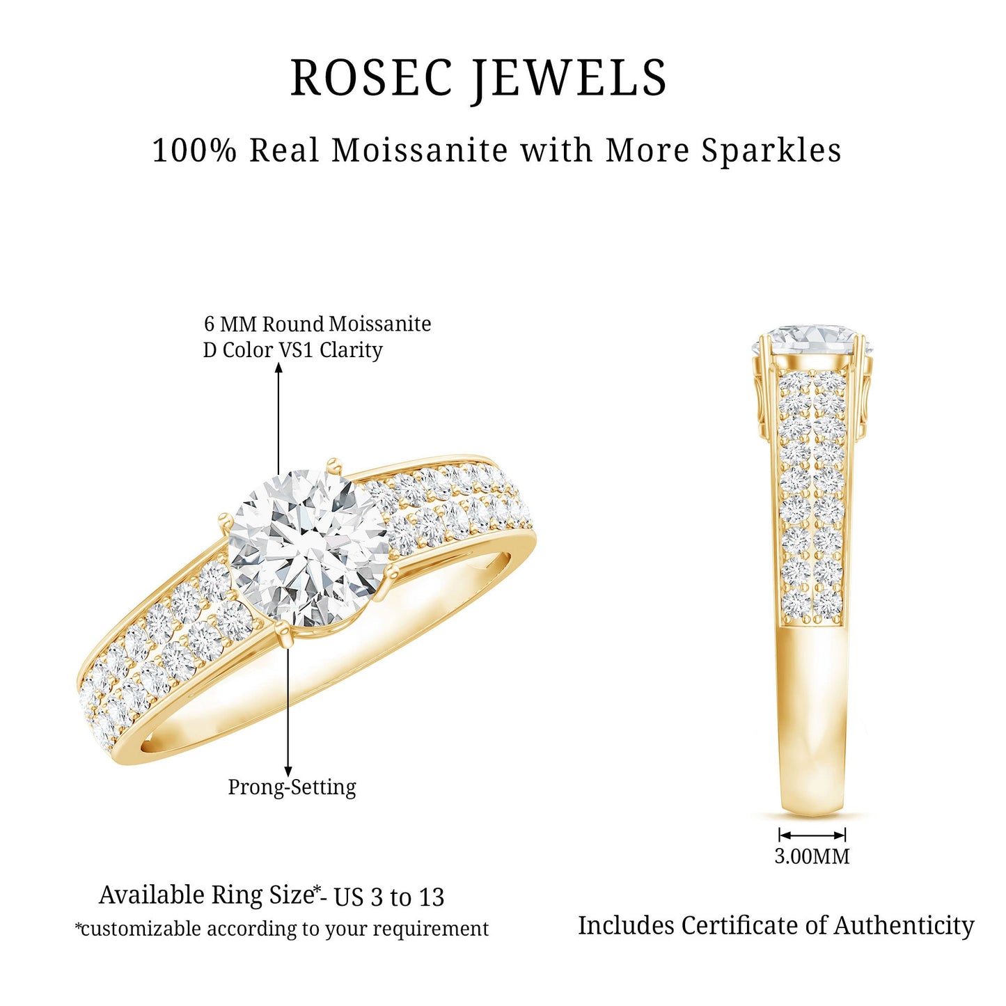 Round Moissanite Engagement Ring with Side Stones