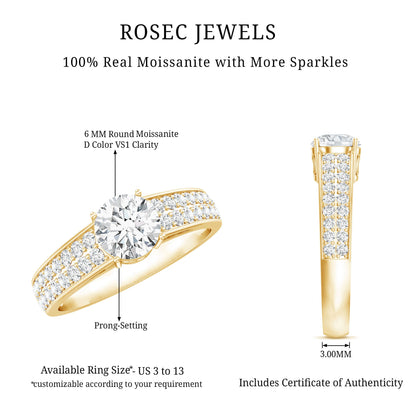 Round Moissanite Engagement Ring with Side Stones