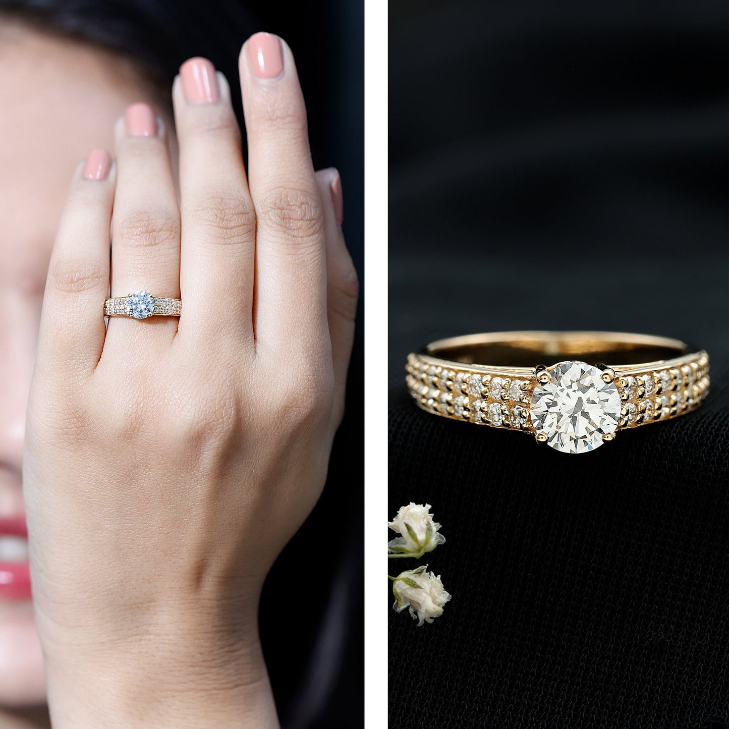 Round Moissanite Engagement Ring with Side Stones