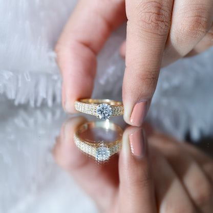 Round Moissanite Engagement Ring with Side Stones