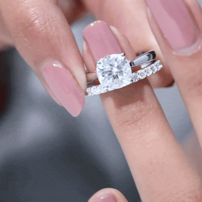 Cushion Cut Moissanite Solitaire Bridal Set with Certificate