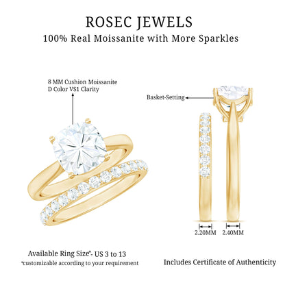 Cushion Cut Moissanite Solitaire Bridal Set with Certificate