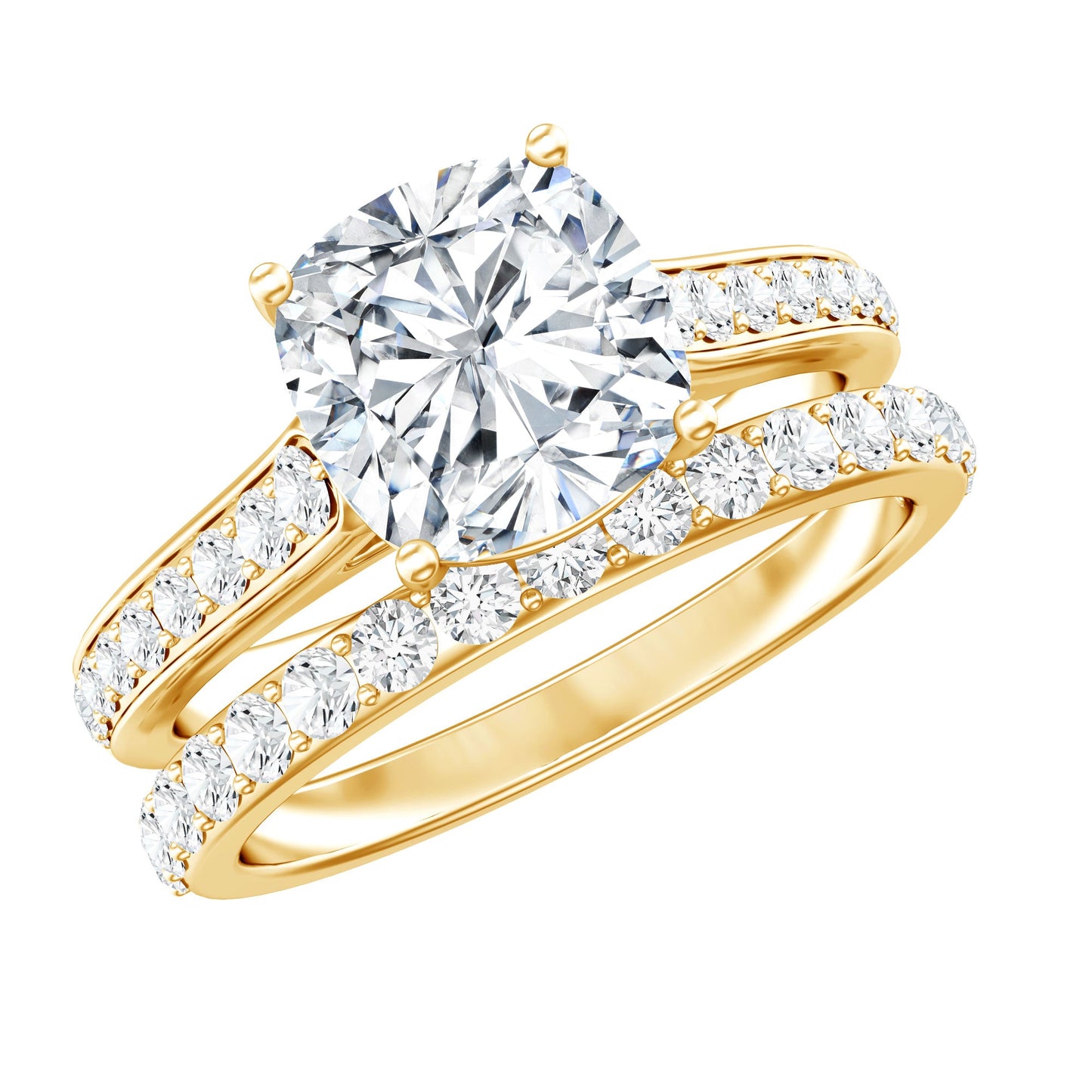 3 CT Cushion Cut Moissanite Solitaire Engagement Ring with Wedding Band