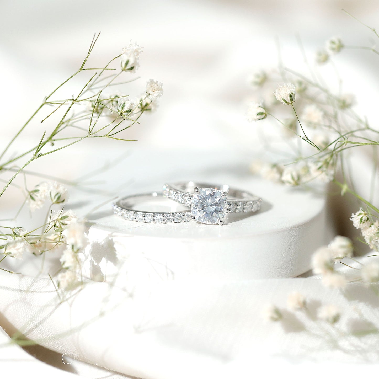 3 Carat Prong Set Moissanite Solitaire Engagement Ring with Wedding Band