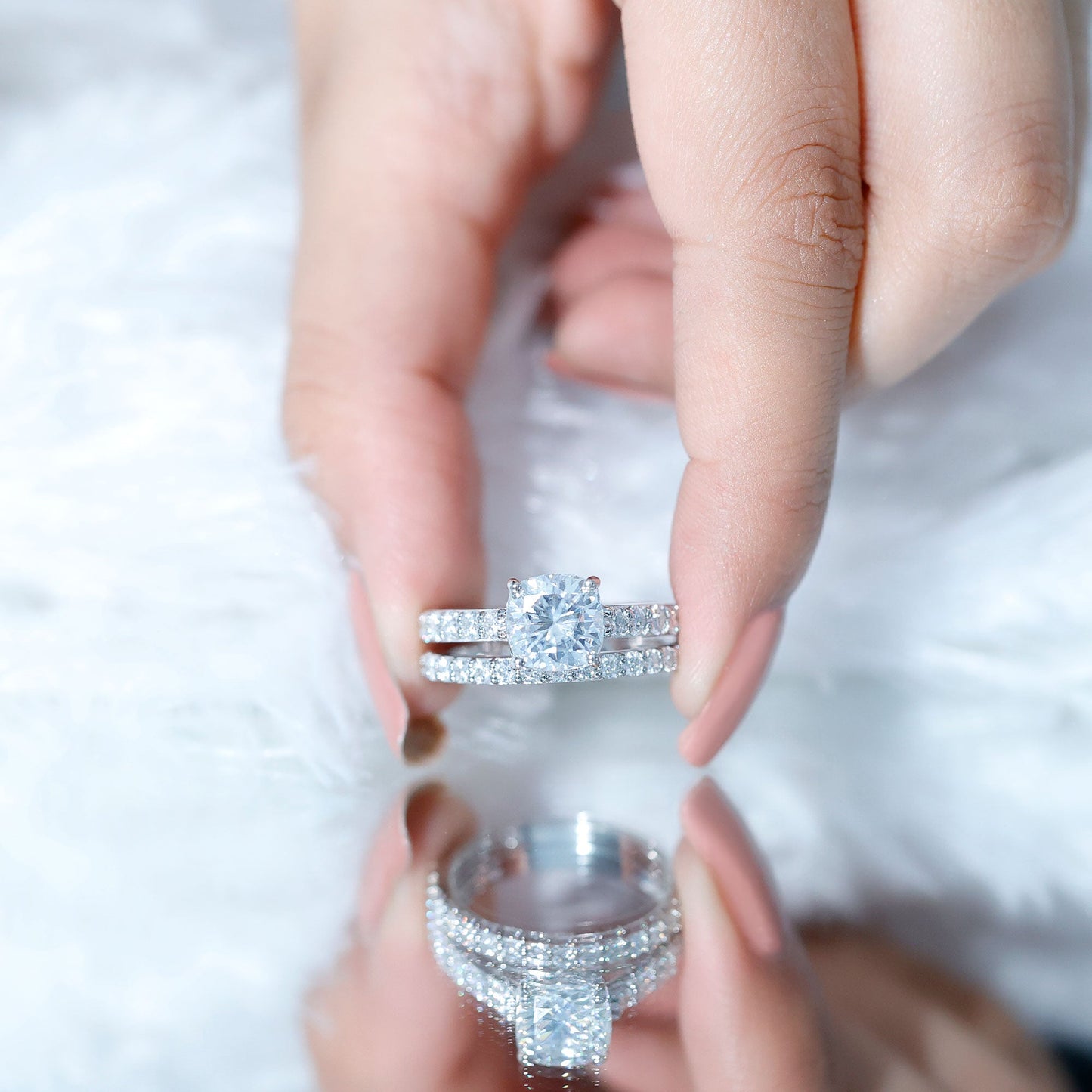 3 Carat Prong Set Moissanite Solitaire Engagement Ring with Wedding Band
