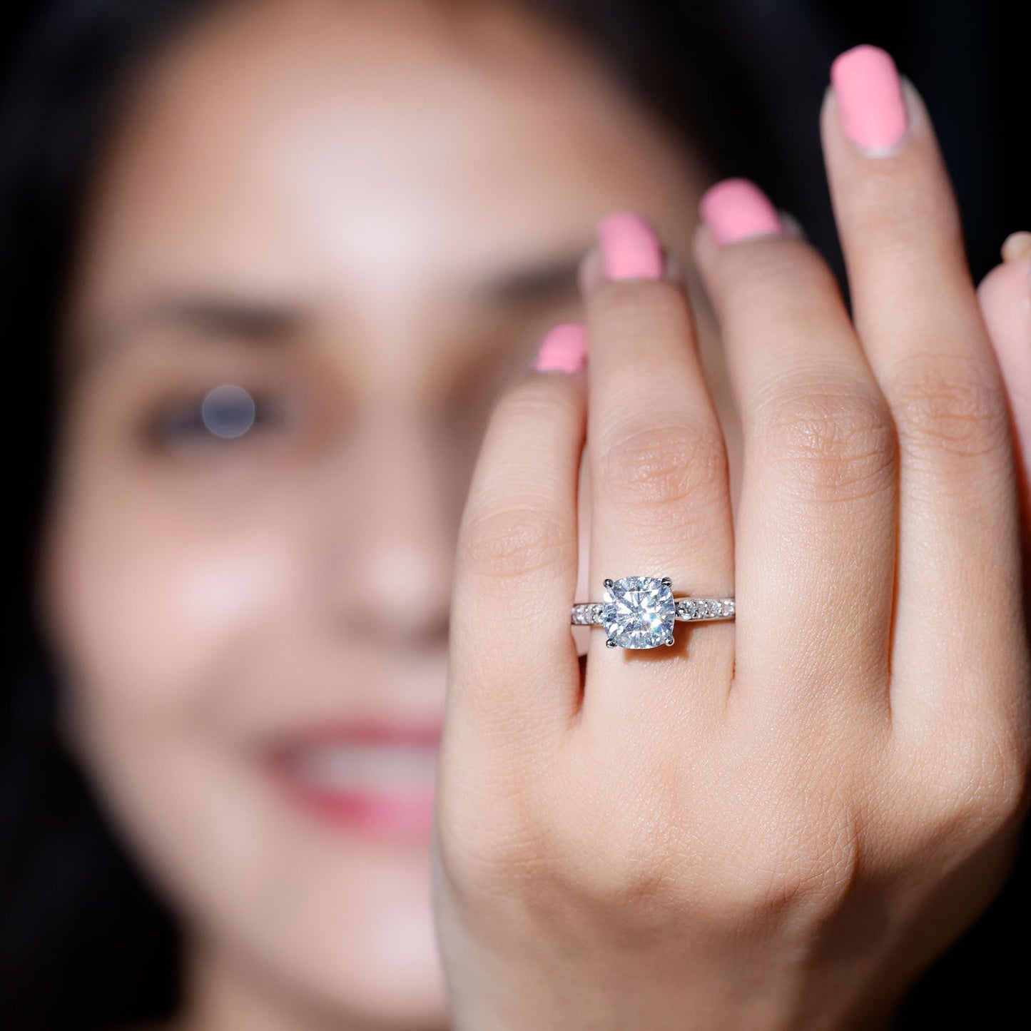 3 Carat Cushion Moissanite Cathedral Engagement Ring