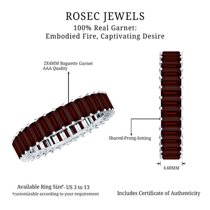 Certified Natural Baguette Garnet Eternity Band Ring