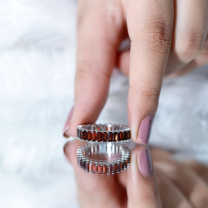 Certified Natural Baguette Garnet Eternity Band Ring