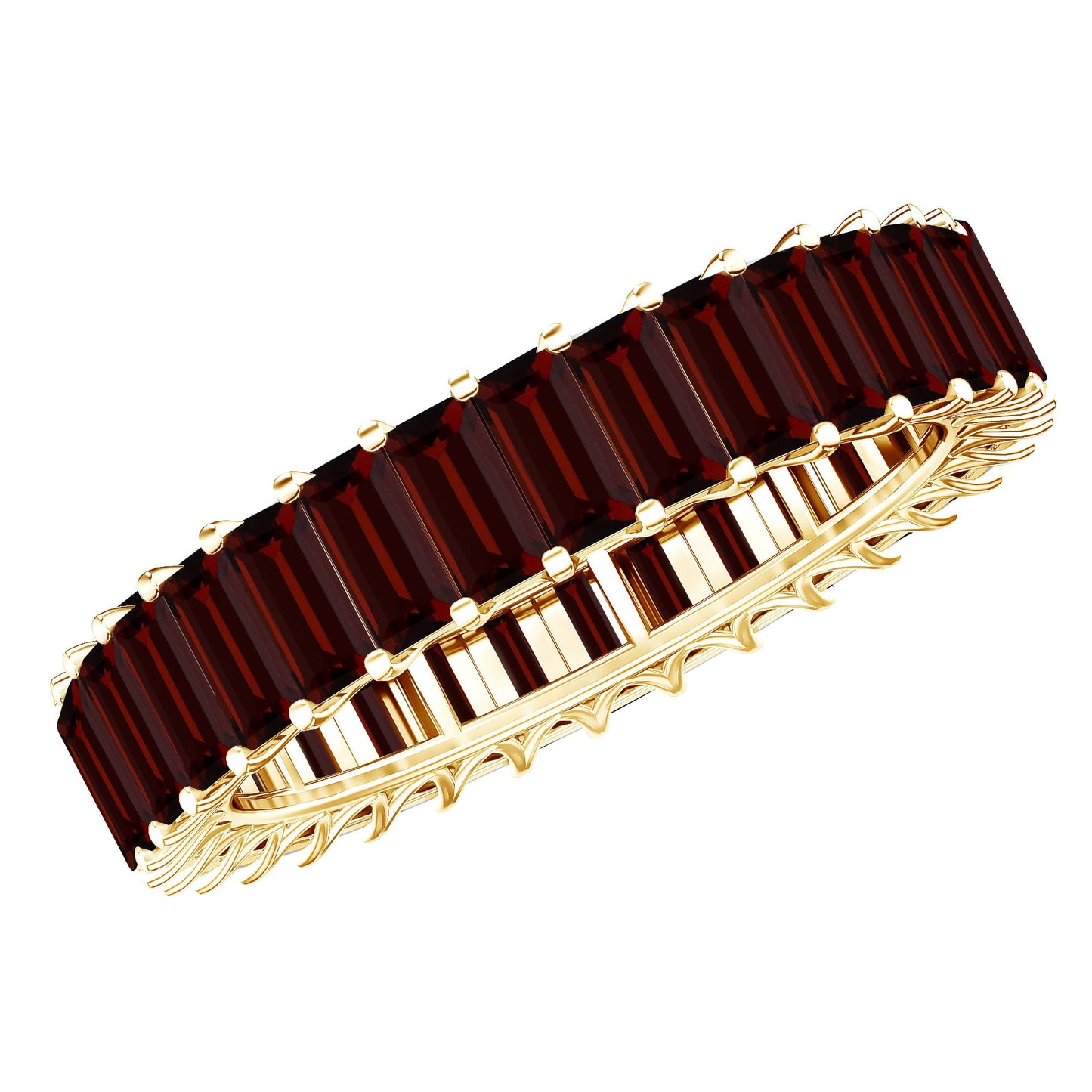 Certified Natural Baguette Garnet Eternity Band Ring