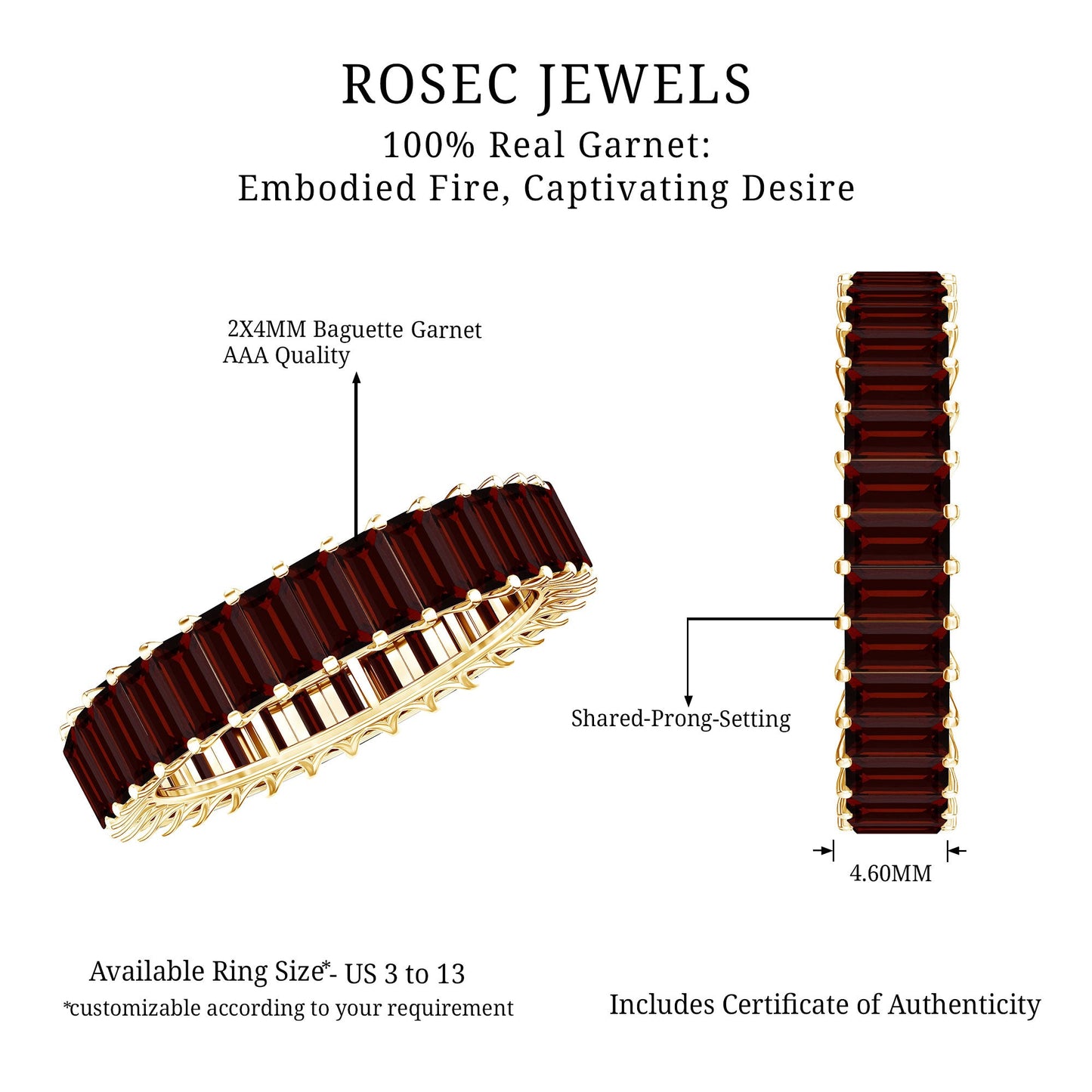Certified Natural Baguette Garnet Eternity Band Ring