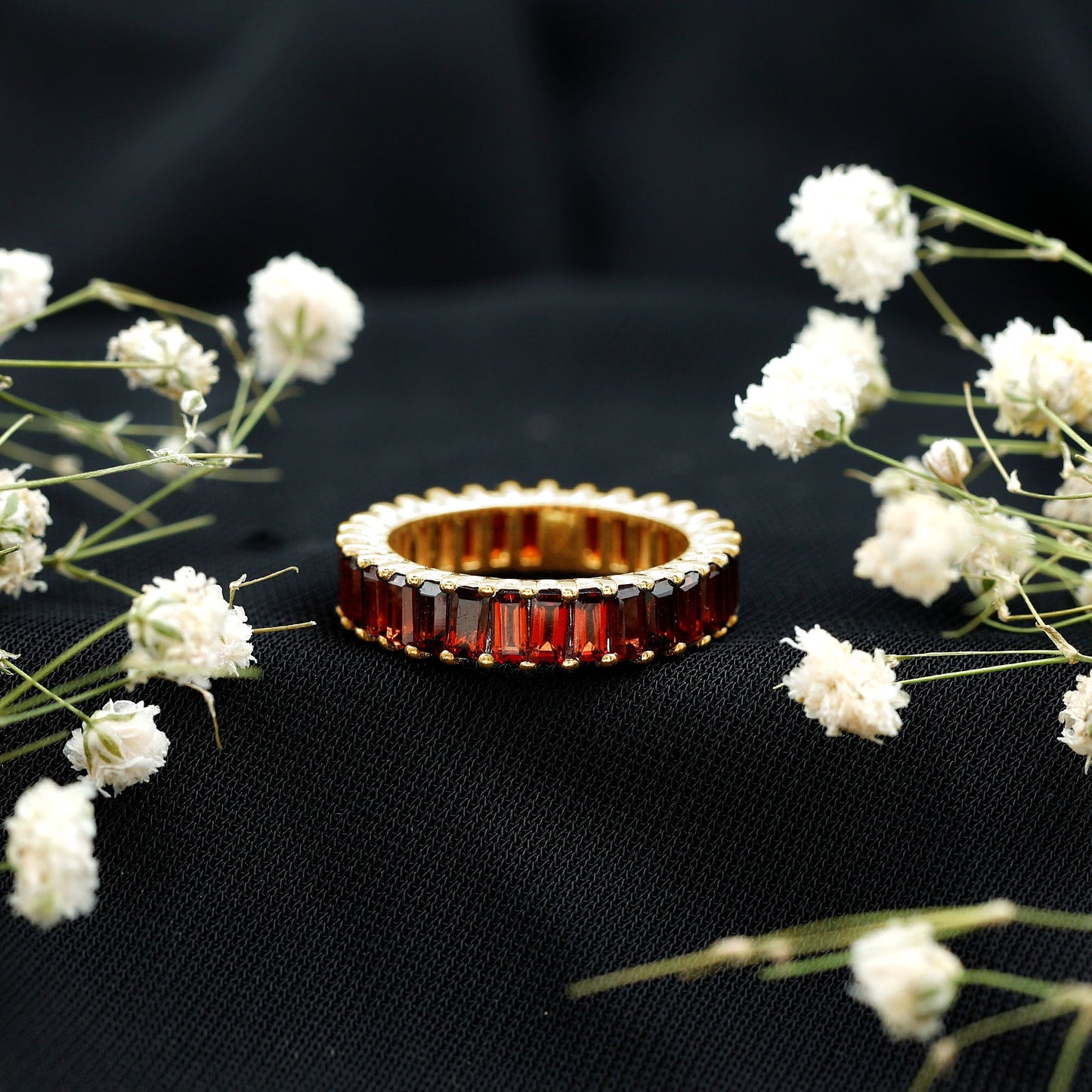 Certified Natural Baguette Garnet Eternity Band Ring