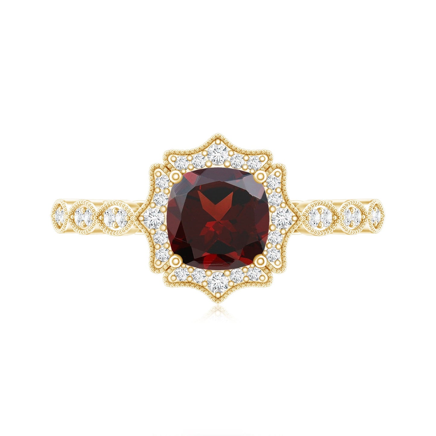 Vintage Looking 3.2 Carat Garnet Cushion Cut Engagement Ring with Diamond