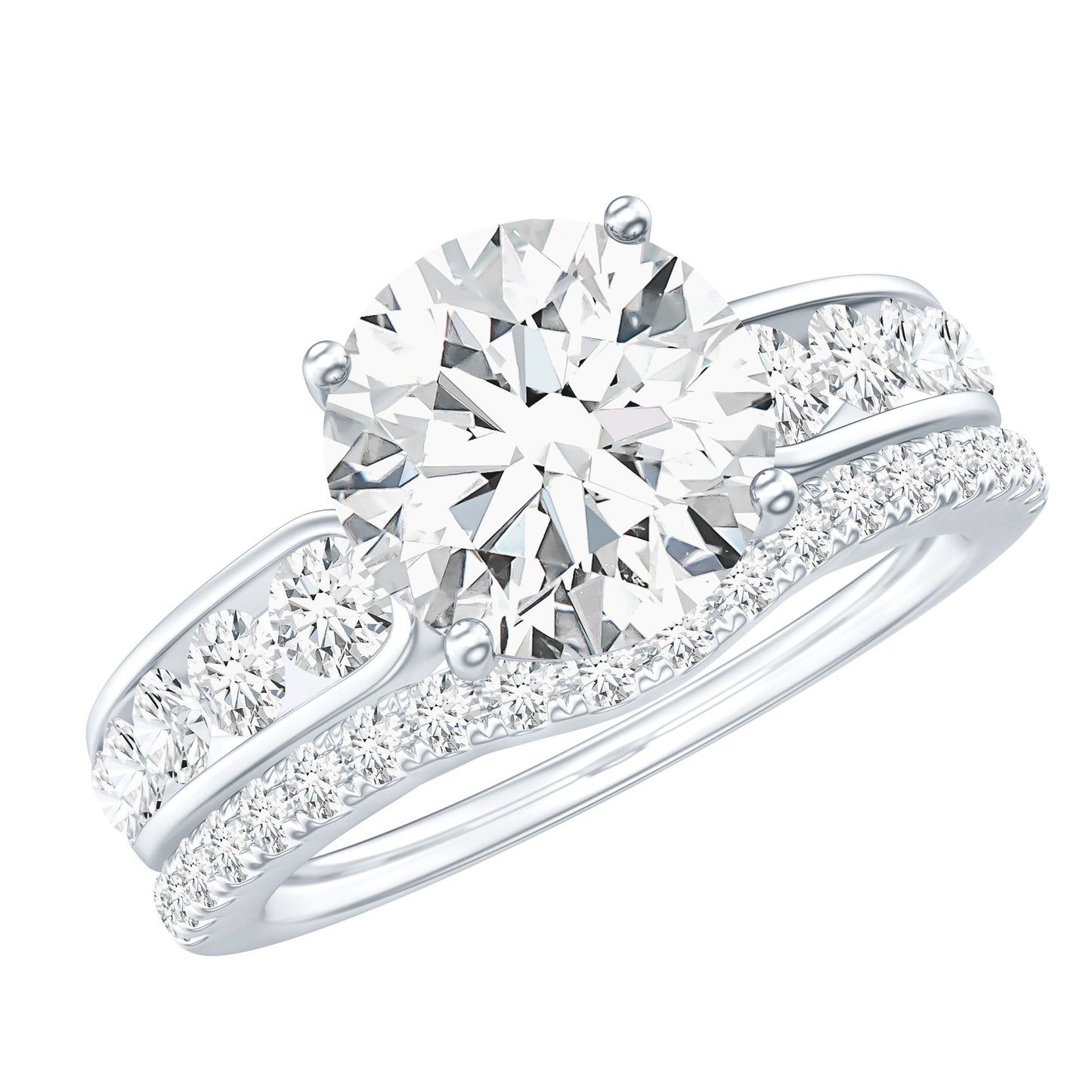 Certified 2 Carat Moissanite Engagement Ring with Wedding Band