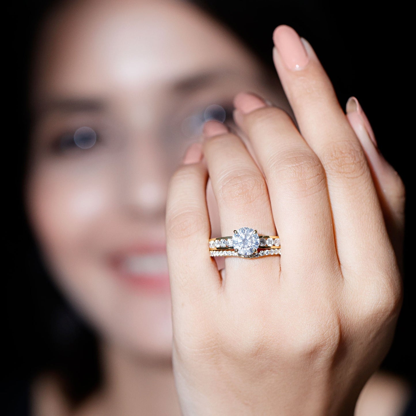 Certified 2 Carat Round Moissanite Engagement Ring with Wedding Band