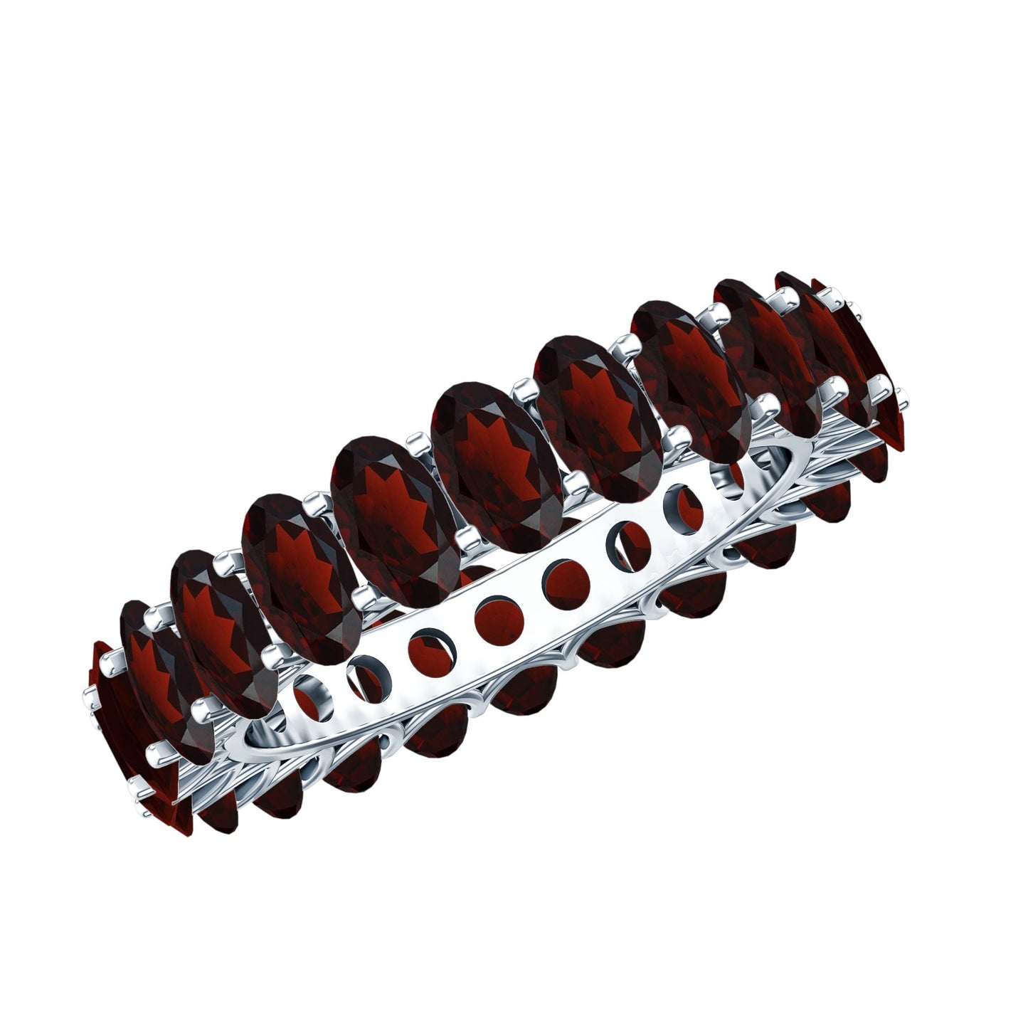 Certified Real Oval Garnet Eternity Ring for Anniversary