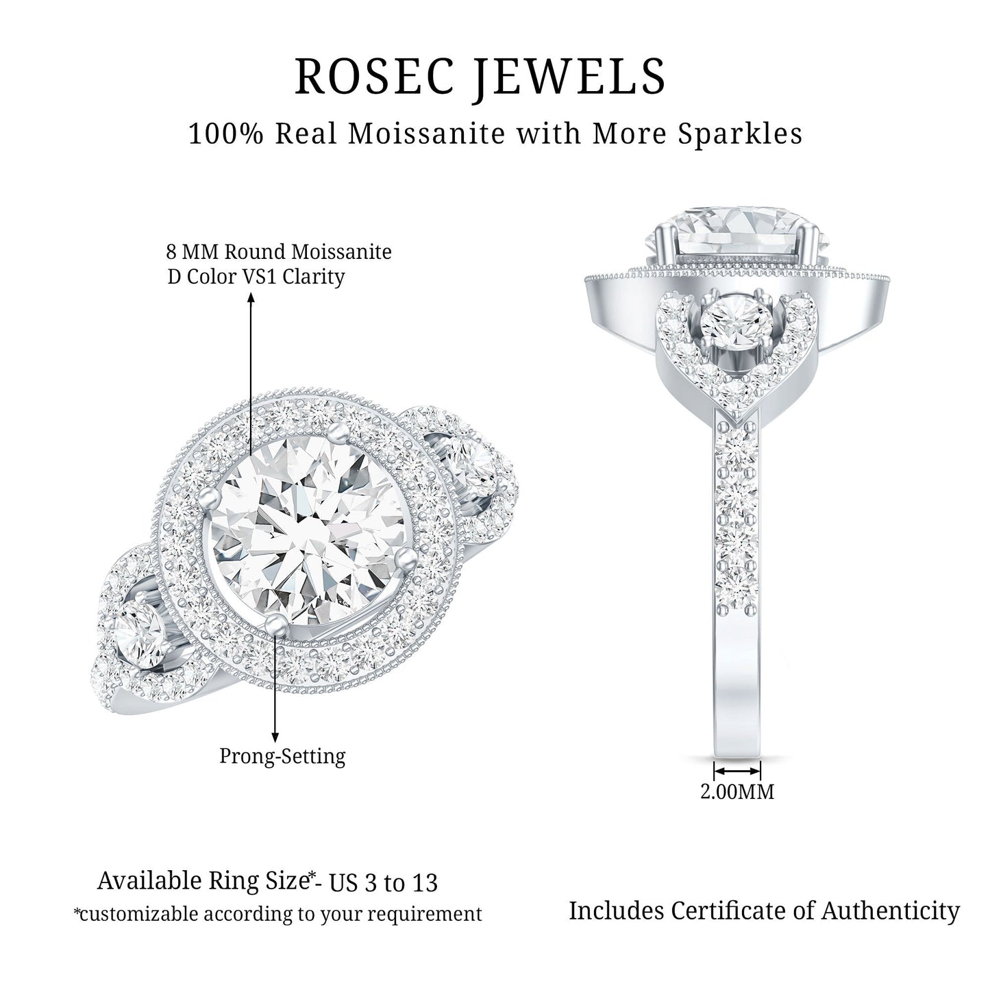 Vintage Style Moissanite Halo Engagement Ring