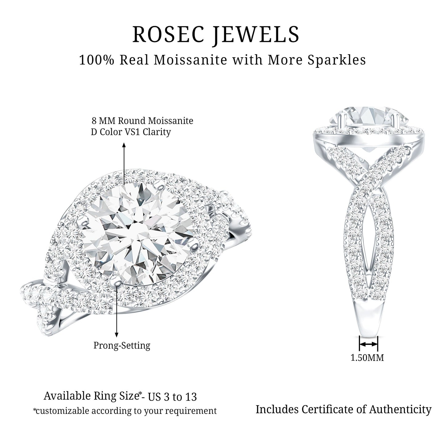 Round Moissanite Crossover Engagement Ring for Women