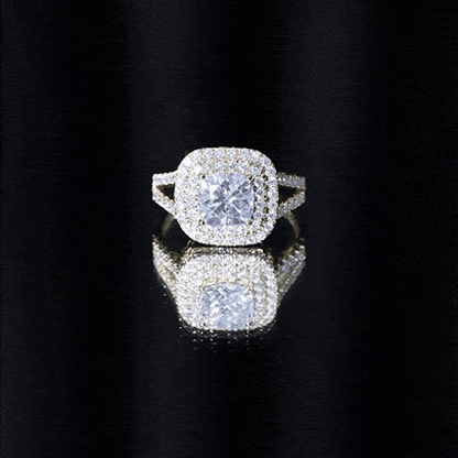 Certified Cushion Cut Moissanite Double Halo Engagement Ring
