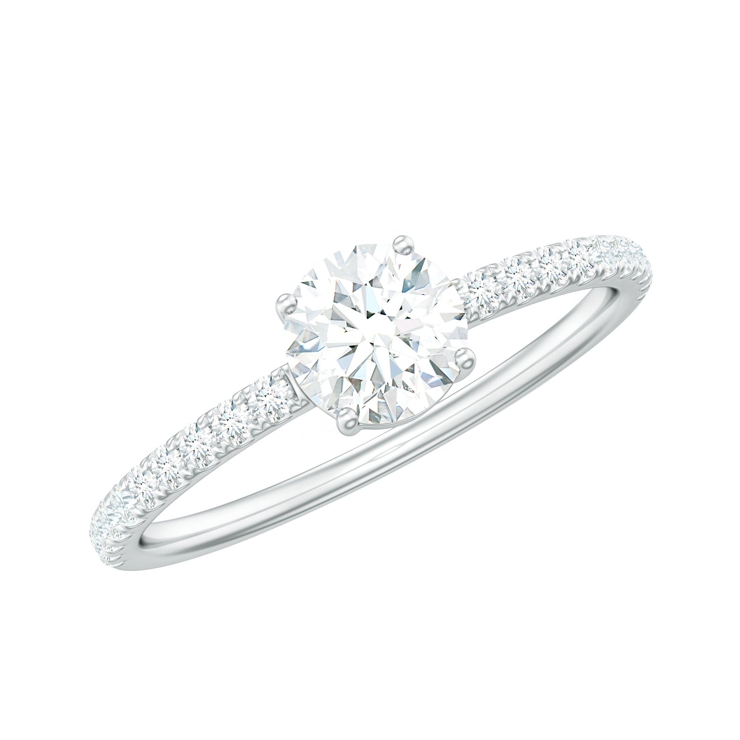 Round Shape Moissanite Solitaire Promise Ring with Side Stones
