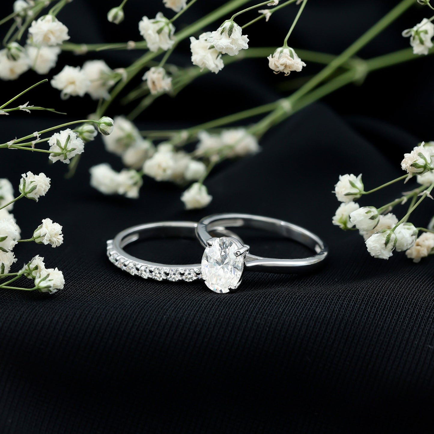 Oval Cut Solitaire Moissanite Bridal Ring Set