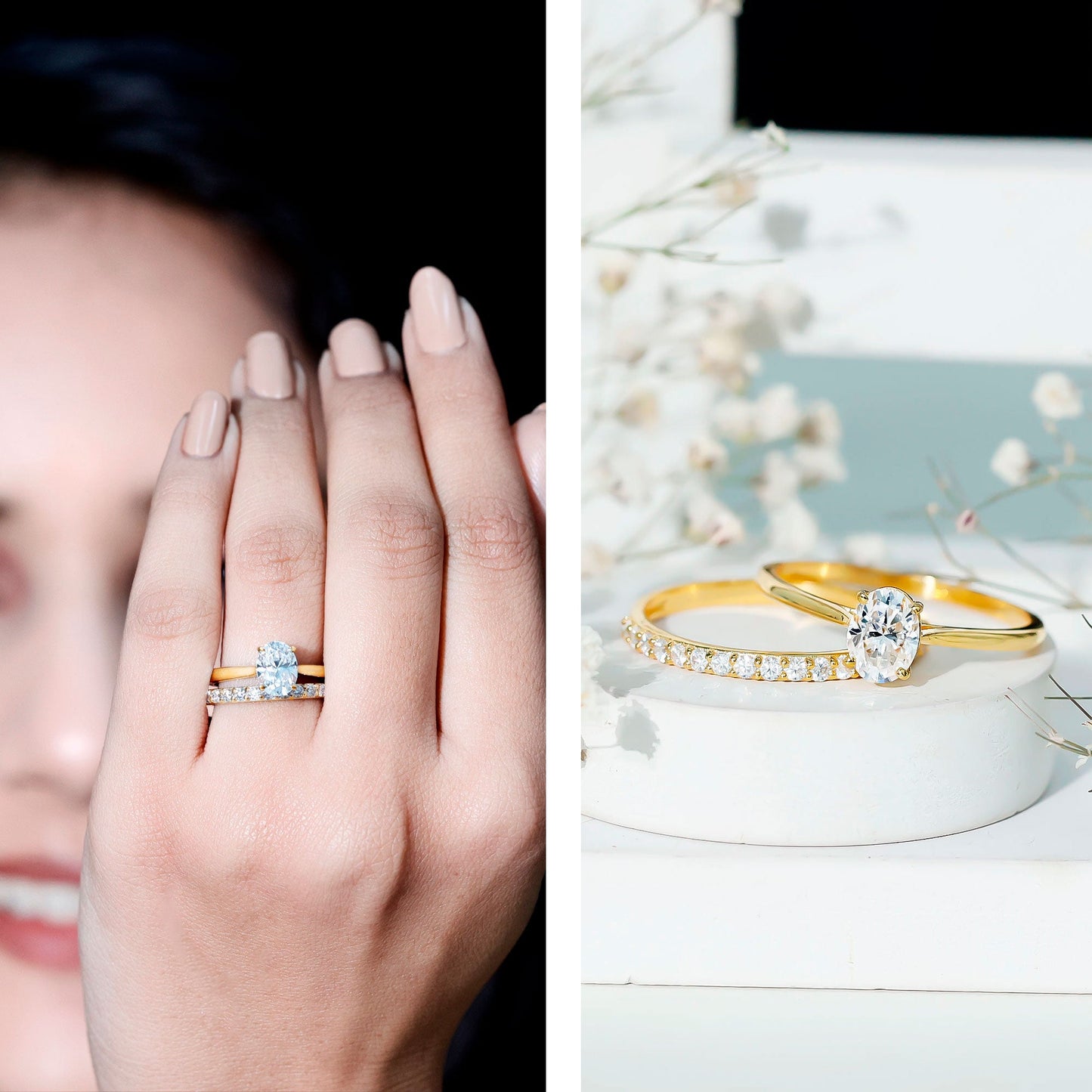 Oval Cut Solitaire Moissanite Bridal Ring Set