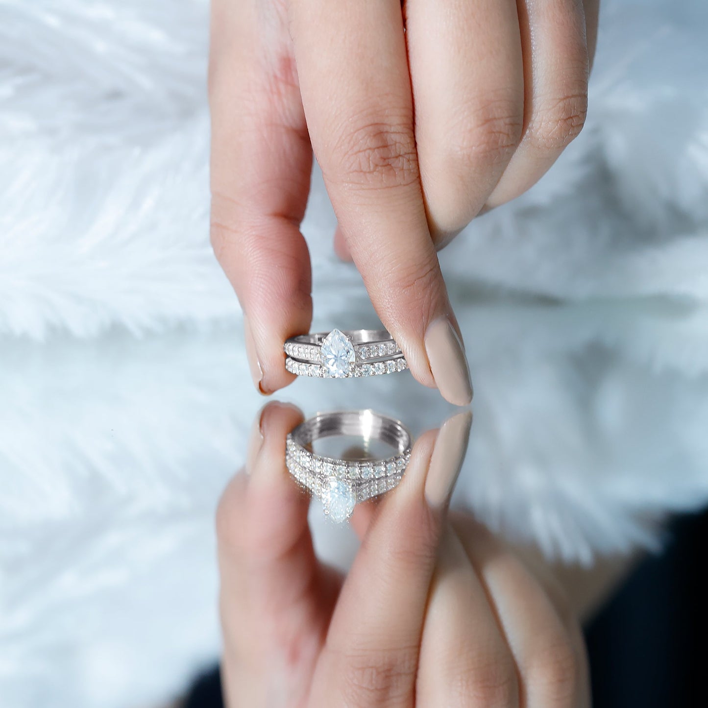 Certified 1 Carat Moissanite Pear Shaped Engagement Ring with Enhancer