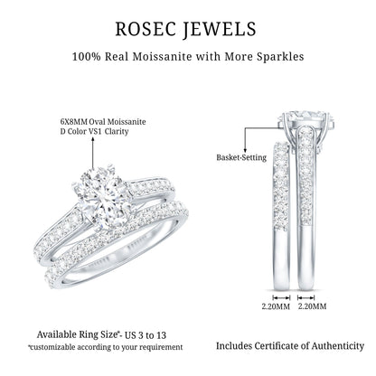 Certified Moissanite Oval Engagement Ring Set