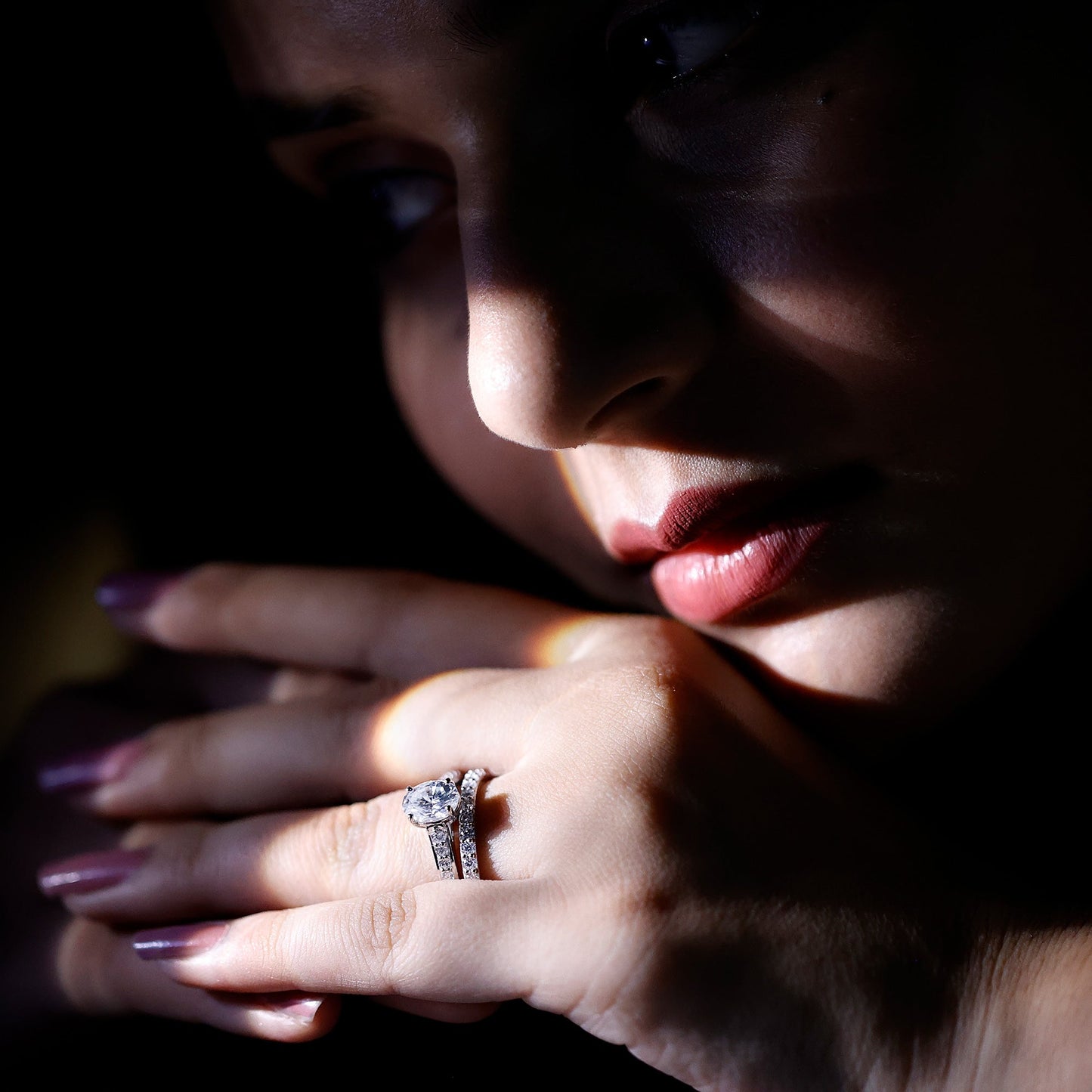 Certified Moissanite Oval Engagement Ring Set