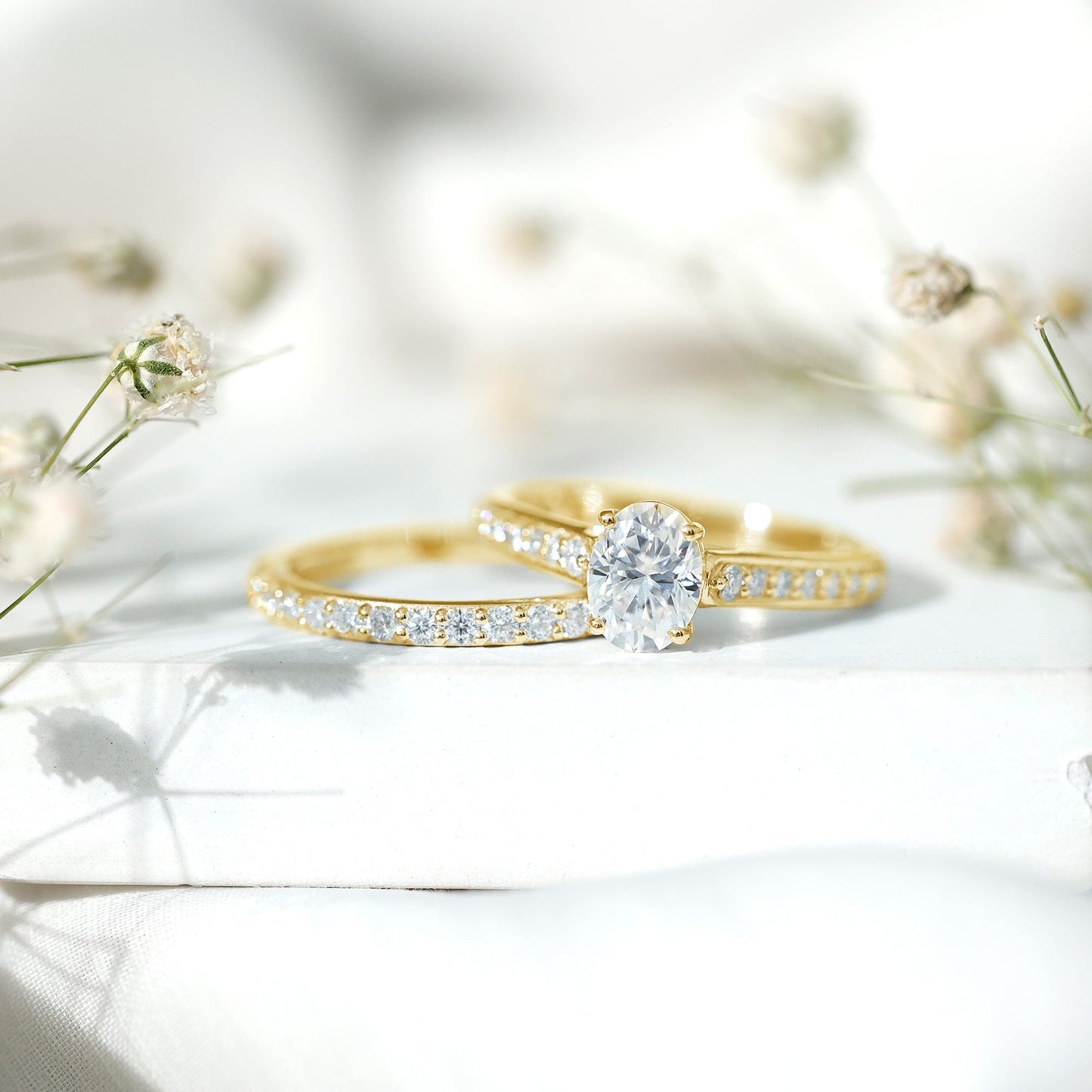 Certified Moissanite Oval Engagement Ring Set
