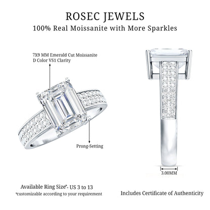 Emerald Cut Moissanite Big Engagement Ring