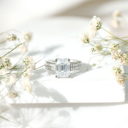 Emerald Cut Moissanite Big Engagement Ring